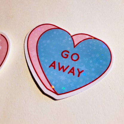 Ew / Go Away Candy Hearts Stickers - Holographic sparkle waterproof sticker - valentine's Sticker Pack duo 2 solo single funny cute