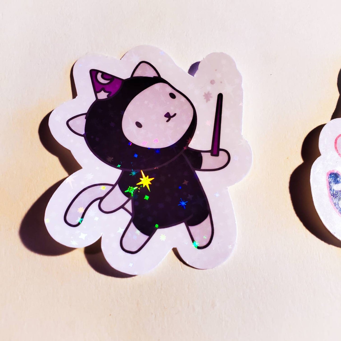 Hippie & Magic Cat Sticker Pack or Single Stickers / Holographic Sparkles / kitty cats cute hippy magician wand peace