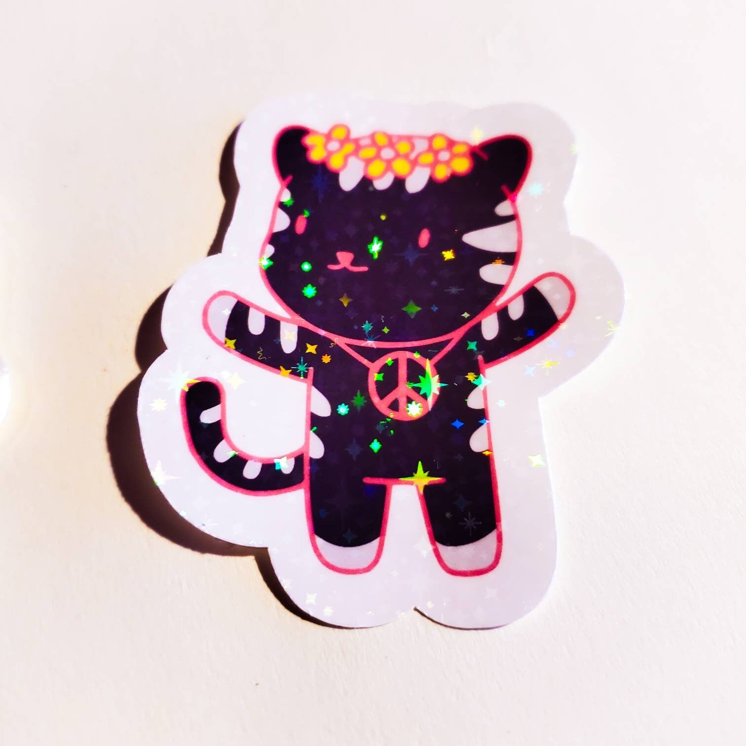 Hippie & Magic Cat Sticker Pack or Single Stickers / Holographic Sparkles / kitty cats cute hippy magician wand peace