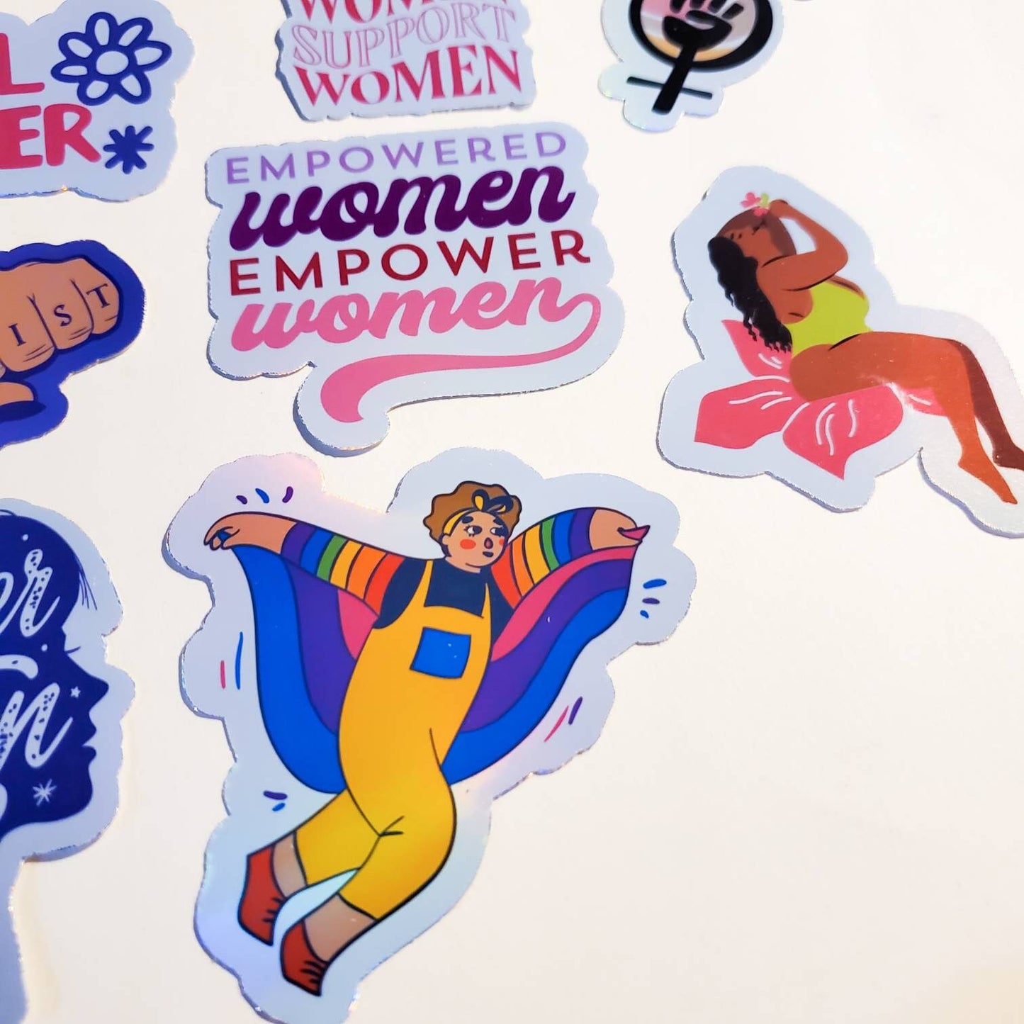 Girl Power Sticker Pack - 13 Stickers Holographic or Sparkle Finish - Intersectional Feminism Inclusivity Feminist Women Empowerment Persist