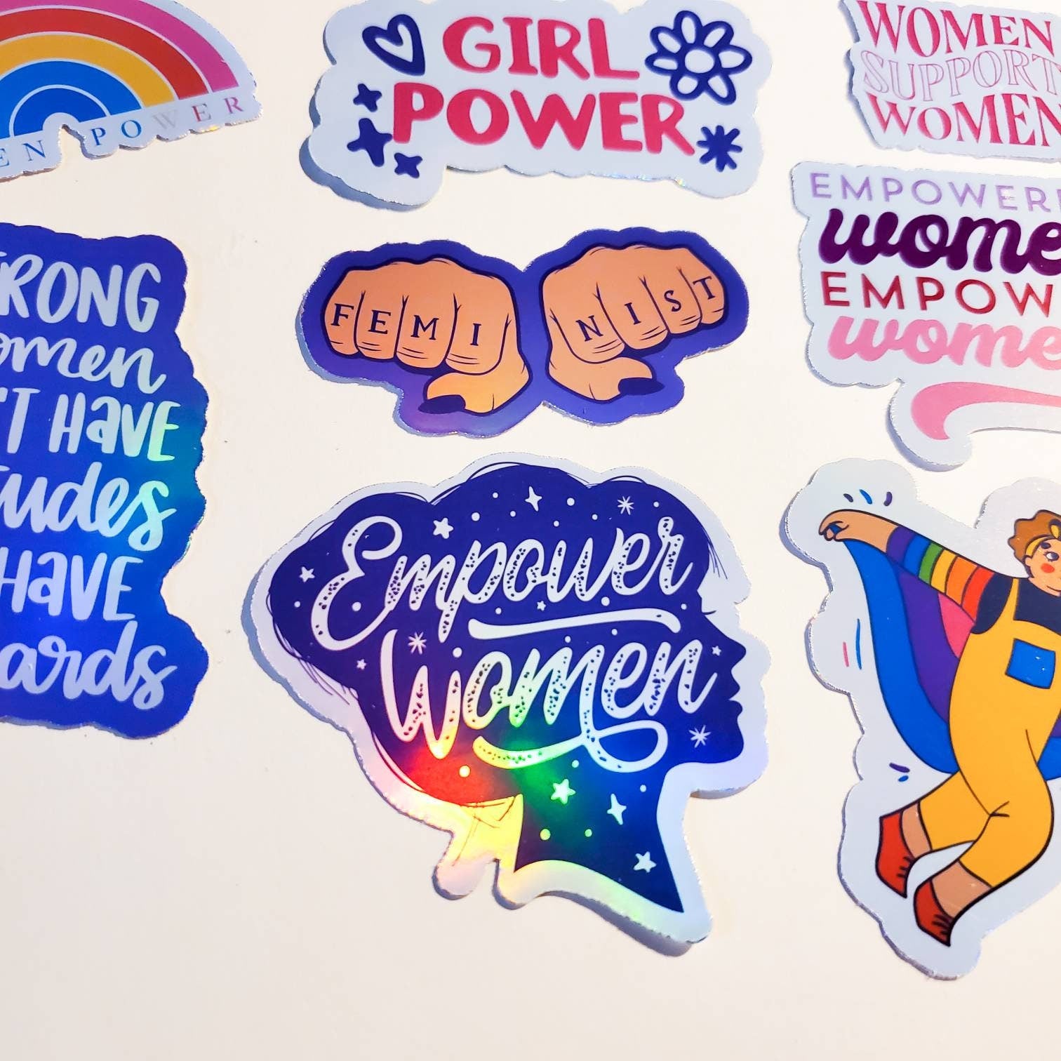 Girl Power Sticker Pack - 13 Stickers Holographic or Sparkle Finish - Intersectional Feminism Inclusivity Feminist Women Empowerment Persist