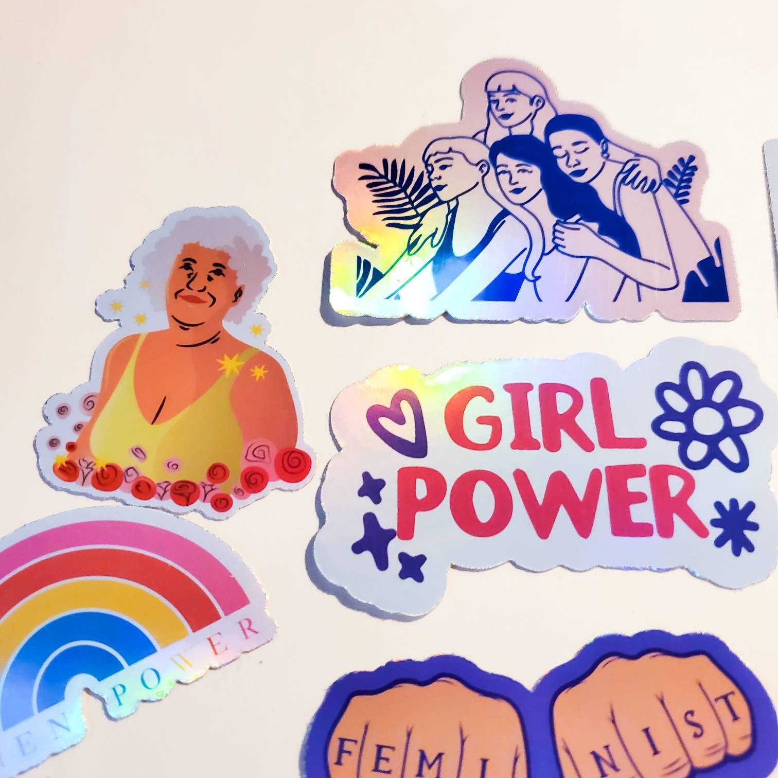 Girl Power Sticker Pack - 13 Stickers Holographic or Sparkle Finish - Intersectional Feminism Inclusivity Feminist Women Empowerment Persist