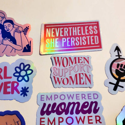 Girl Power Sticker Pack - 13 Stickers Holographic or Sparkle Finish - Intersectional Feminism Inclusivity Feminist Women Empowerment Persist