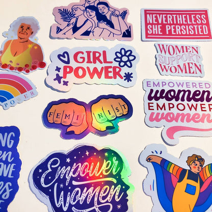 Girl Power Sticker Pack - 13 Stickers Holographic or Sparkle Finish - Intersectional Feminism Inclusivity Feminist Women Empowerment Persist