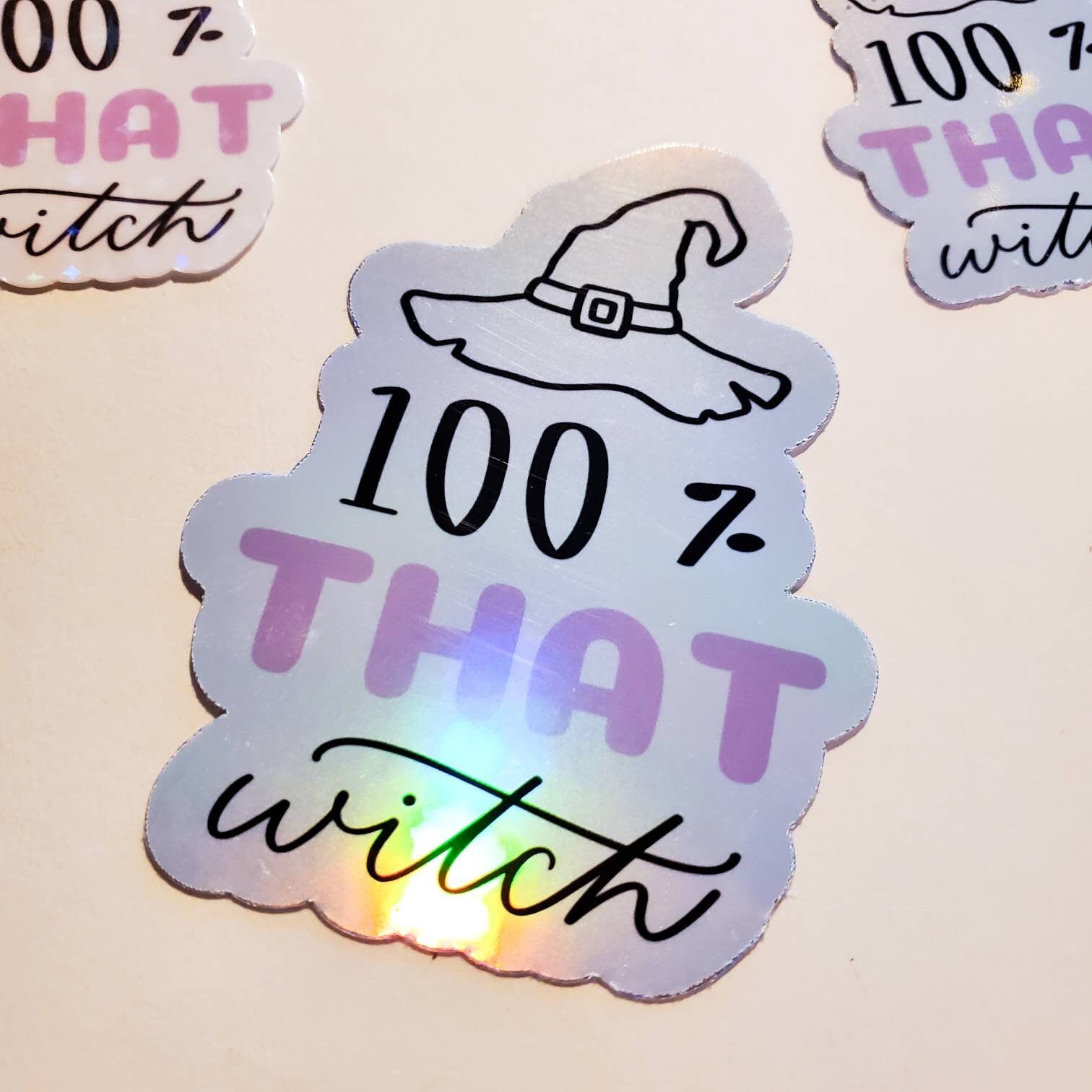 100% That Witch - Holographic or Sparkle Sticker - Small or Large - witchy magic lizzo cute laptop water bottle stickers