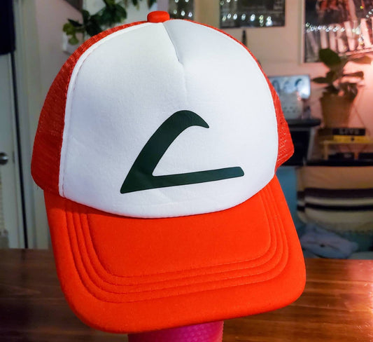 PKMN Trainer Hat - red and white cap - Ash Ketchum pocket monster training pokemon go cosplay - adult size unisex