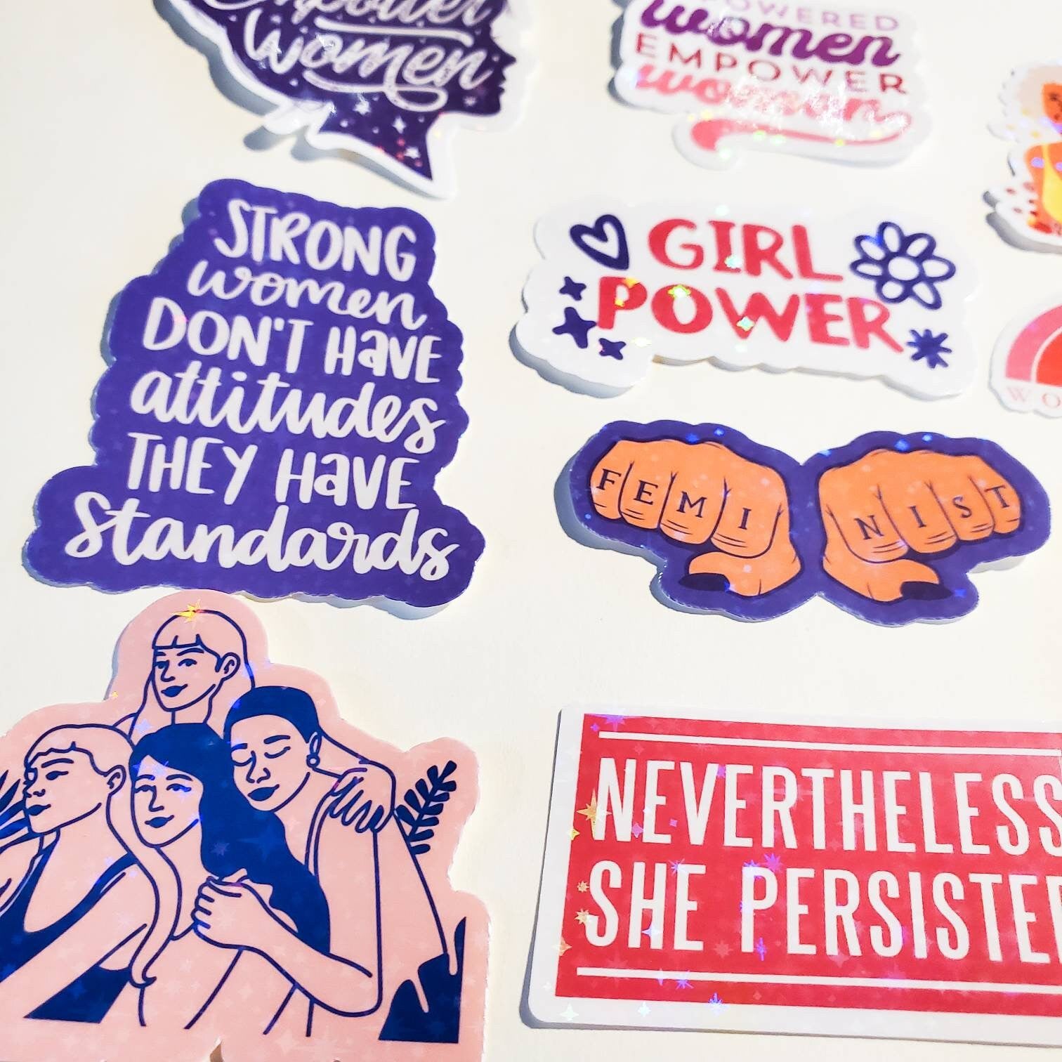 Girl Power Sticker Pack - 13 Stickers Holographic or Sparkle Finish - Intersectional Feminism Inclusivity Feminist Women Empowerment Persist