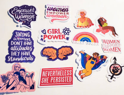 Girl Power Sticker Pack - 13 Stickers Holographic or Sparkle Finish - Intersectional Feminism Inclusivity Feminist Women Empowerment Persist