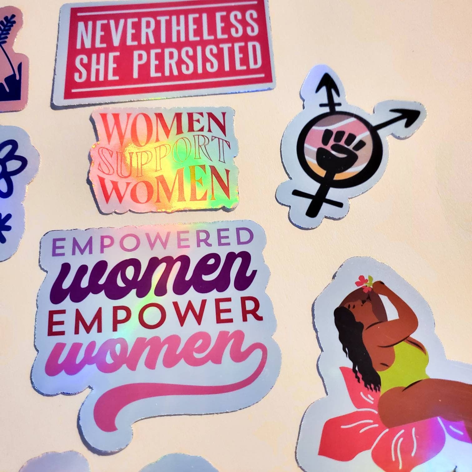 Girl Power Sticker Pack - 13 Stickers Holographic or Sparkle Finish - Intersectional Feminism Inclusivity Feminist Women Empowerment Persist