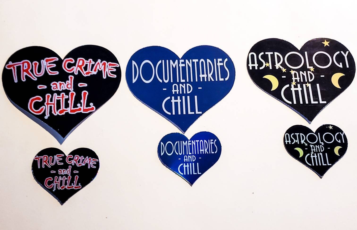 True Crime / Documentaries / Astrology and Chill Heart Holographic Sticker - laptop water bottle skate journal decal zodiac Netflix chill