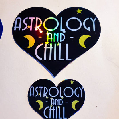 True Crime / Documentaries / Astrology and Chill Heart Holographic Sticker - laptop water bottle skate journal decal zodiac Netflix chill