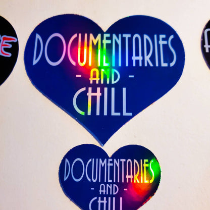 True Crime / Documentaries / Astrology and Chill Heart Holographic Sticker - laptop water bottle skate journal decal zodiac Netflix chill