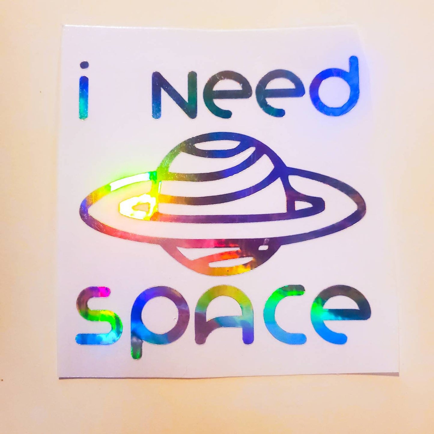 I Need Space Holographic Sticker - Vinyl Waterproof Decal - 3.4" x 3.6" planets distance space galaxy car decal