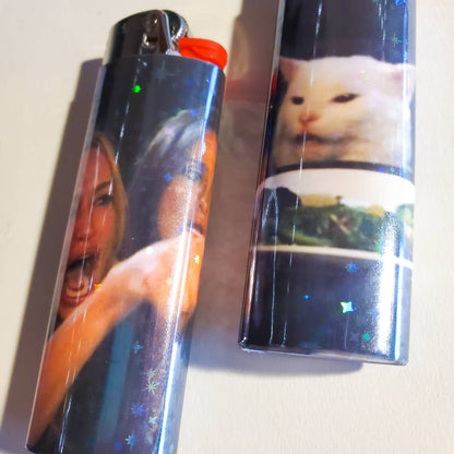 Woman Yelling at Confused Cat Meme Lighter Set / Holographic Sparkles / disposable bic lighters funny humor meme custom gift smoking smoker