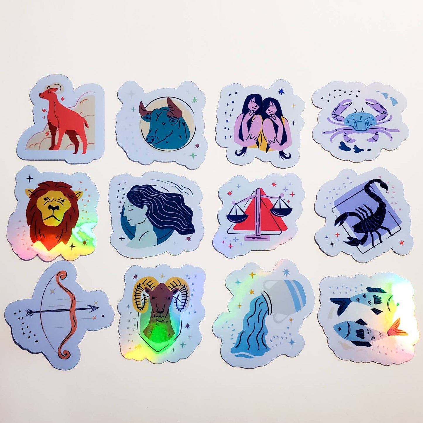 Zodiac Holographic Sticker Set / Pack of 12 / holographic sticker set vinyl astrology symbols star signs moon rising