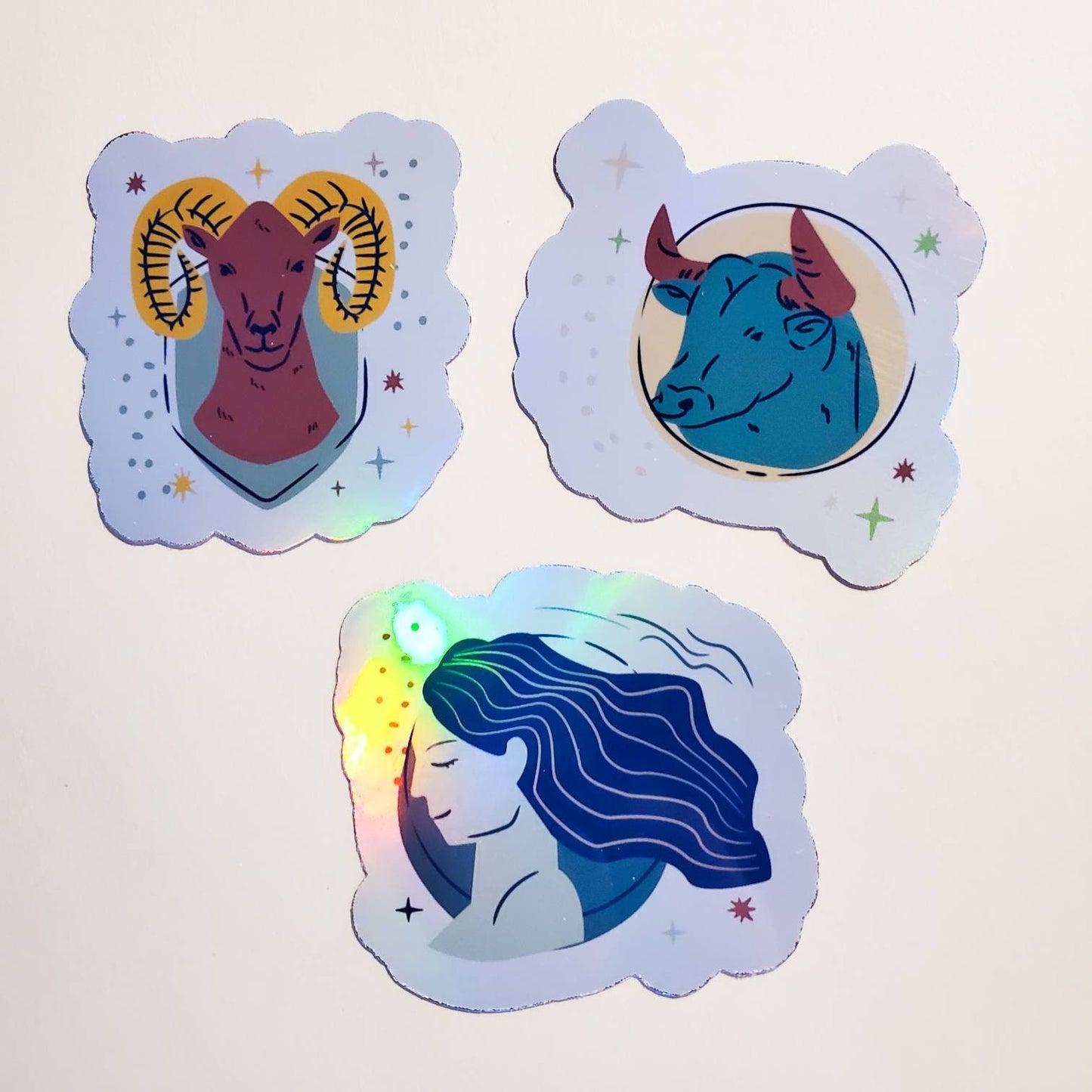 Zodiac Holographic Sticker Set / Pack of 12 / holographic sticker set vinyl astrology symbols star signs moon rising