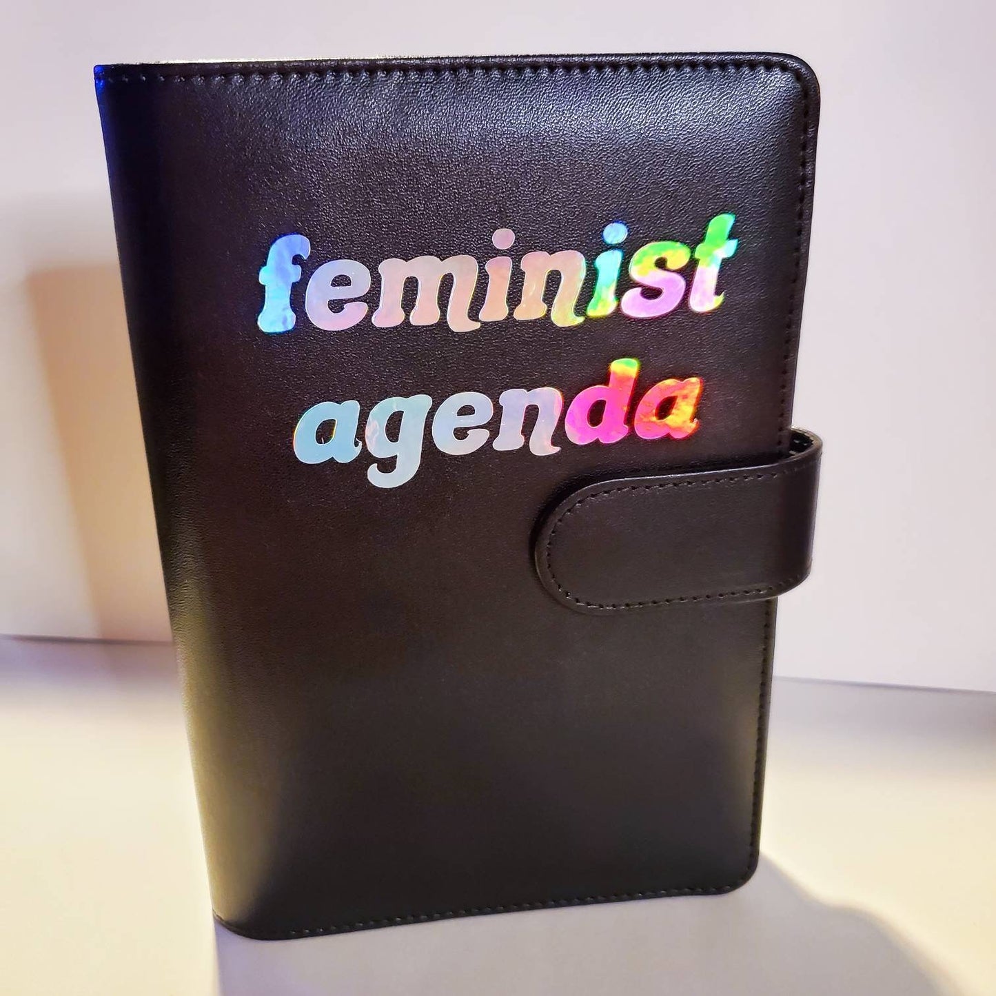 Feminist Agenda Refillable Planner / black holographic lavender / weekly undated planner journal stickers budget pockets divider gift custom