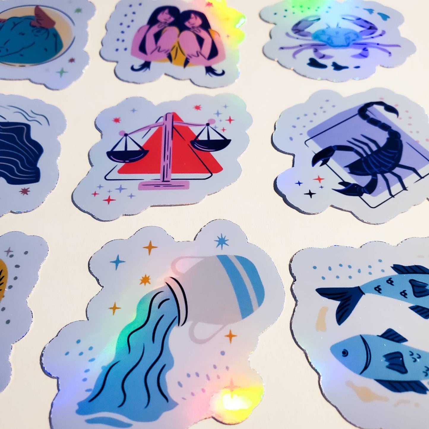 Zodiac Holographic Sticker Set / Pack of 12 / holographic sticker set vinyl astrology symbols star signs moon rising