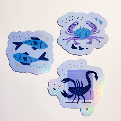 Zodiac Holographic Sticker Set / Pack of 12 / holographic sticker set vinyl astrology symbols star signs moon rising