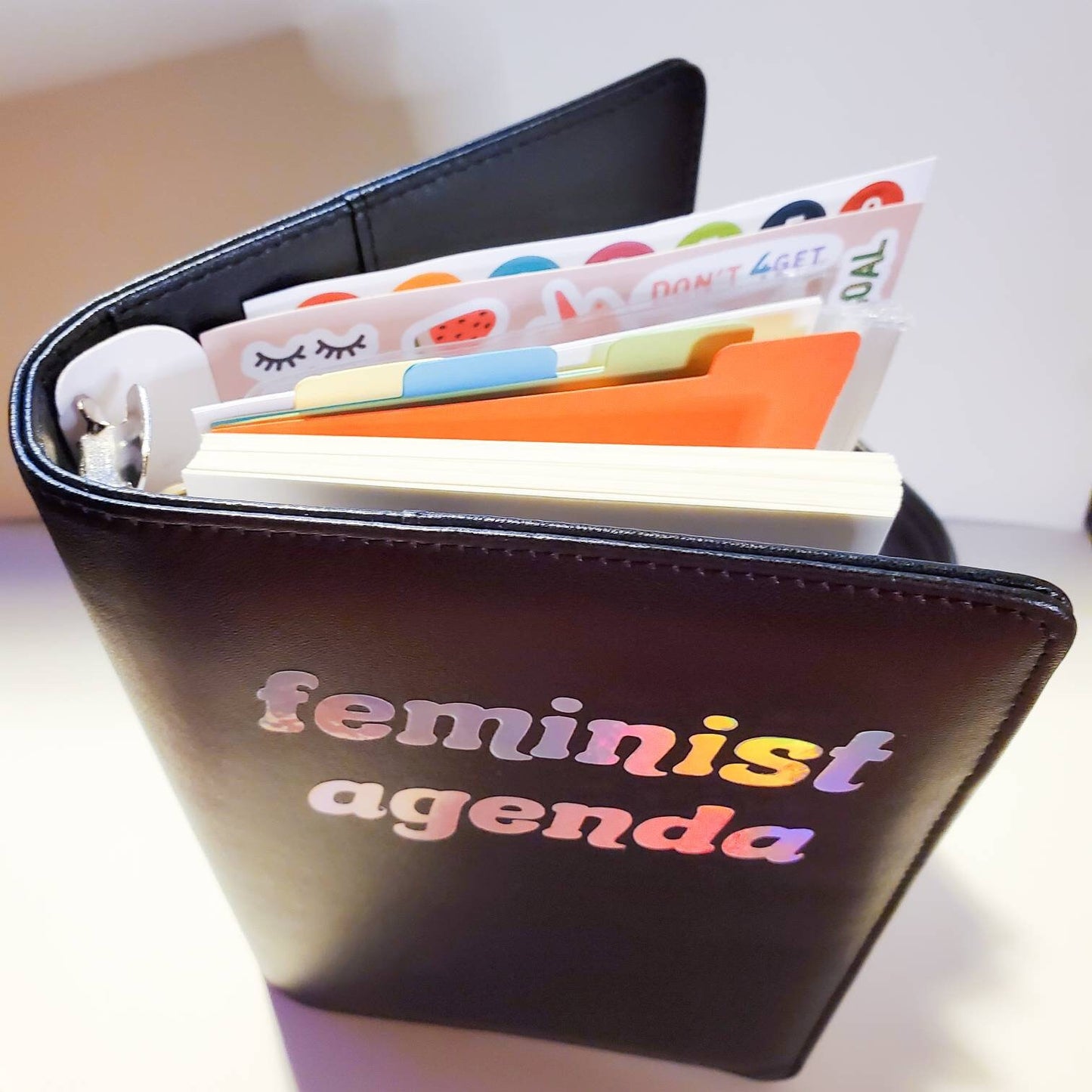 Feminist Agenda Refillable Planner / black holographic lavender / weekly undated planner journal stickers budget pockets divider gift custom