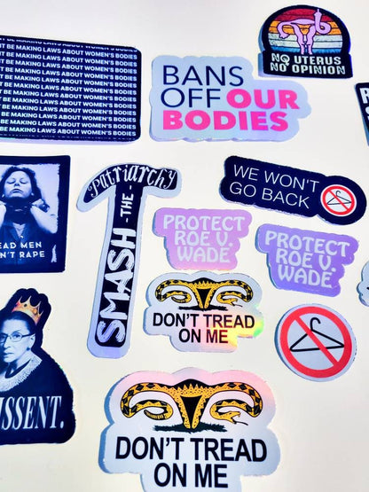 Bans Off Our Bodies Protest Sticker Pack - FAST & FREE Shipping - feminist stickers protect roe v. Wade pro-choice RBG don't tread on me