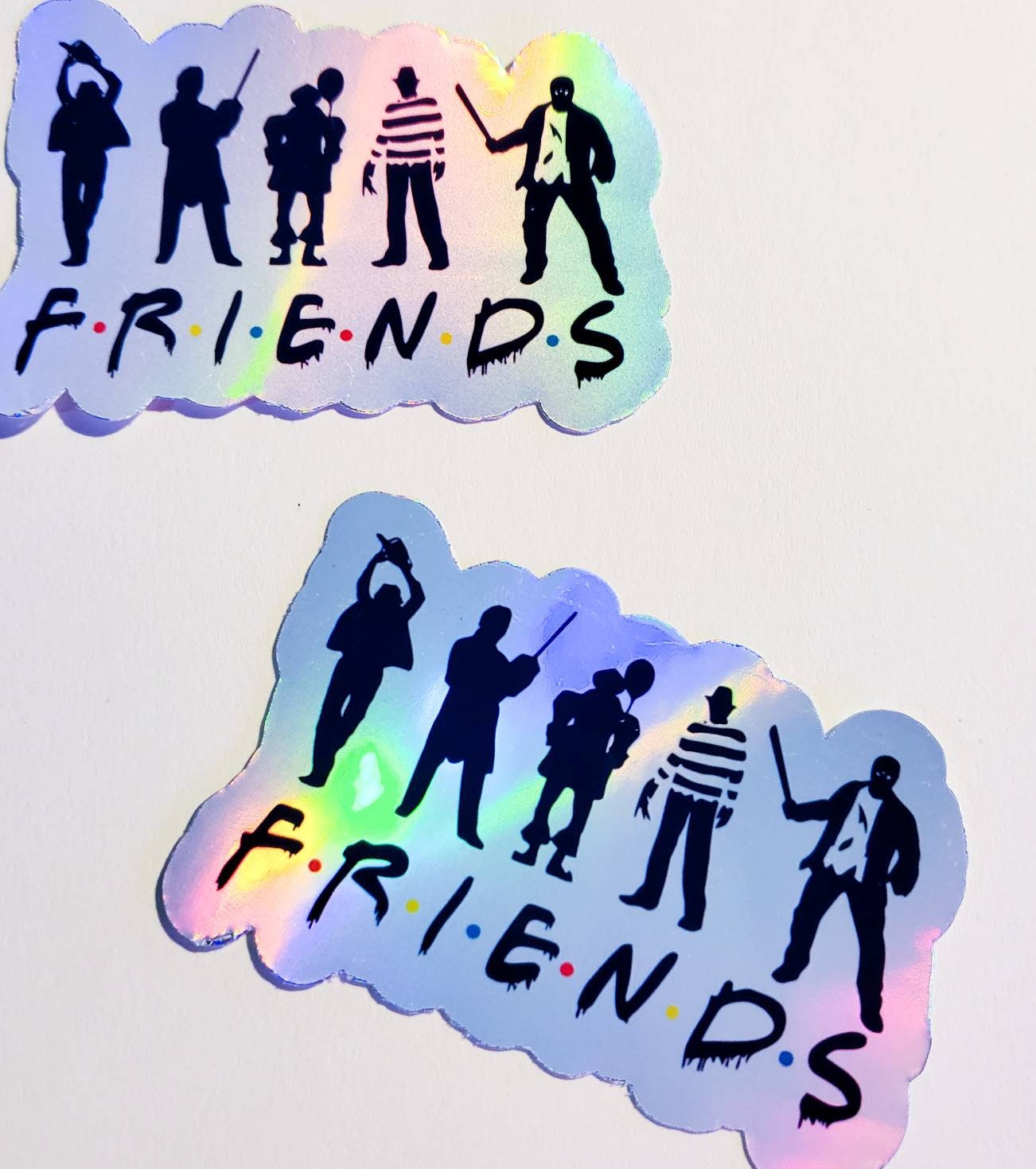 Horror Friends - Holographic Sticker - water resistant laptop journal planner stickers spooky season movie TV halloween scary movie jason