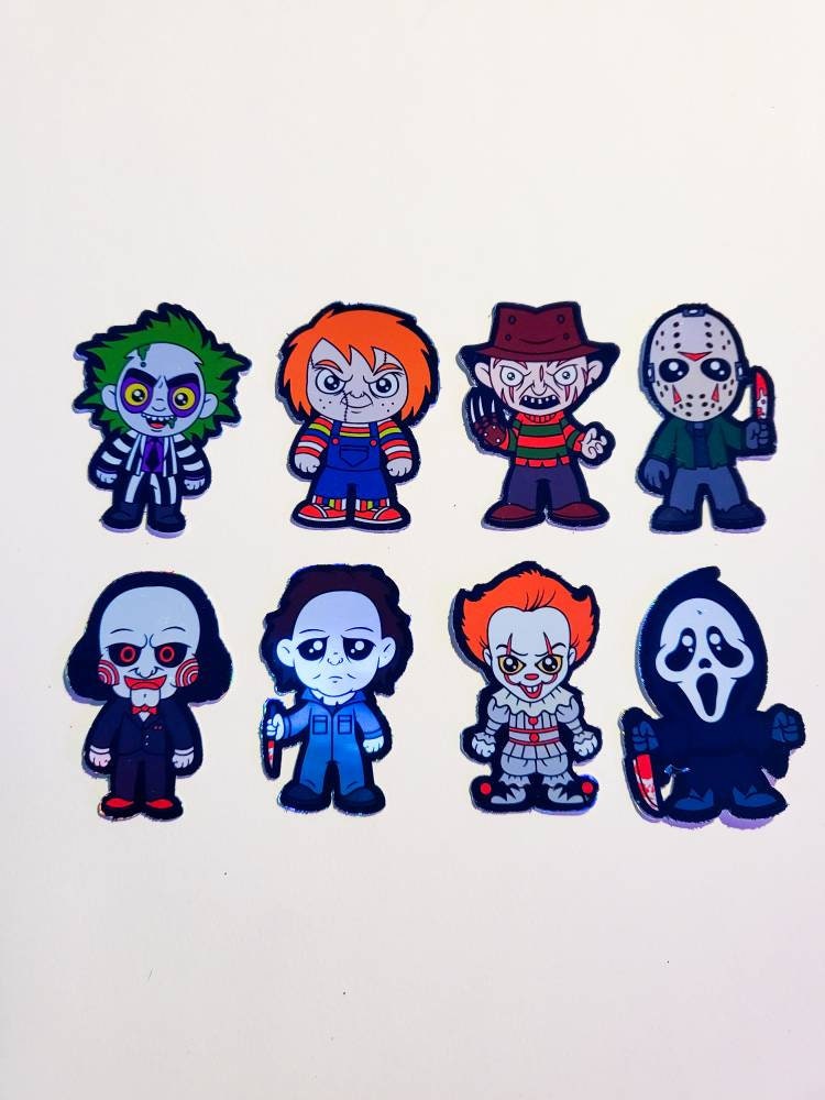 Horror Chibis - Holographic Stickers - water resistant laptop journal planner stickers spooky season movie halloween scary movie jason set