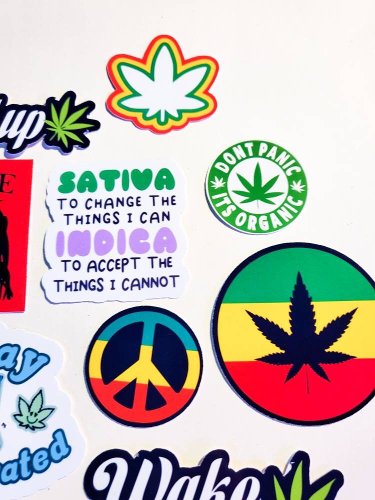 Stoner Sticker Pack - 11 Glossy Waterproof Stickers - weed pothead cannabis journal planner laptop skate roll-up rasta wake bake marley