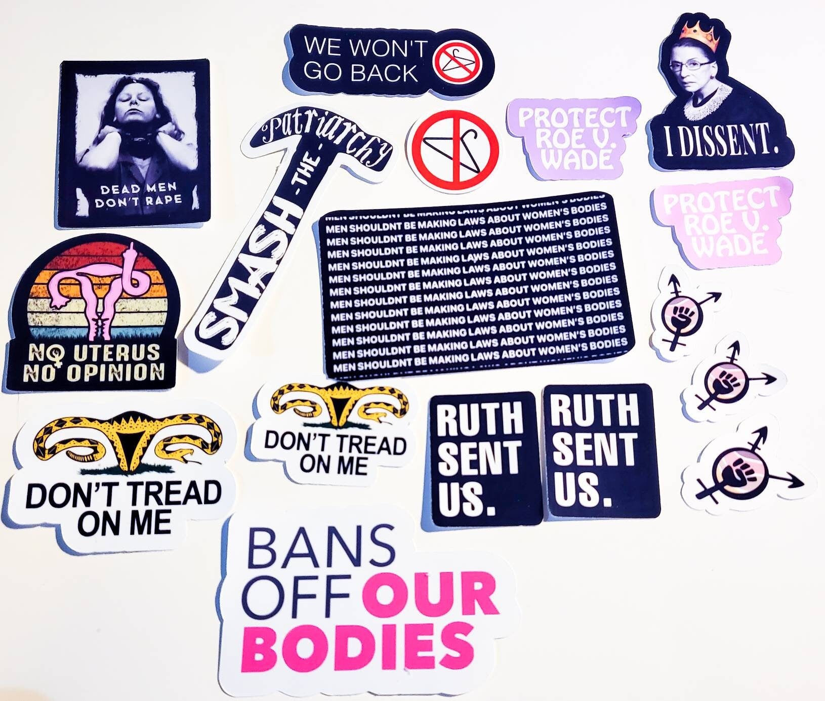 Bans Off Our Bodies Protest Sticker Pack - FAST & FREE Shipping - feminist stickers protect roe v. Wade pro-choice RBG don't tread on me