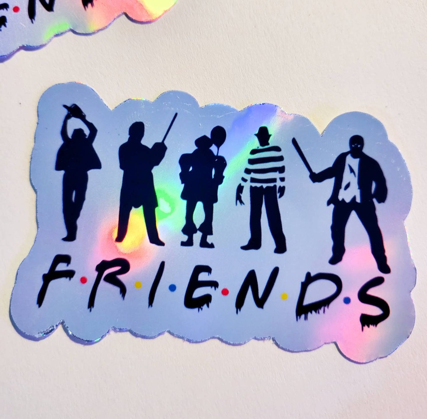 Horror Friends - Holographic Sticker - water resistant laptop journal planner stickers spooky season movie TV halloween scary movie jason