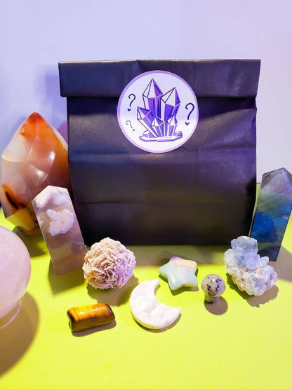 Mystery Crystal Bag - fast free shipping - gift natural crystals surprise rocks lucky scoop sphere tower heart shapes carvings moon star