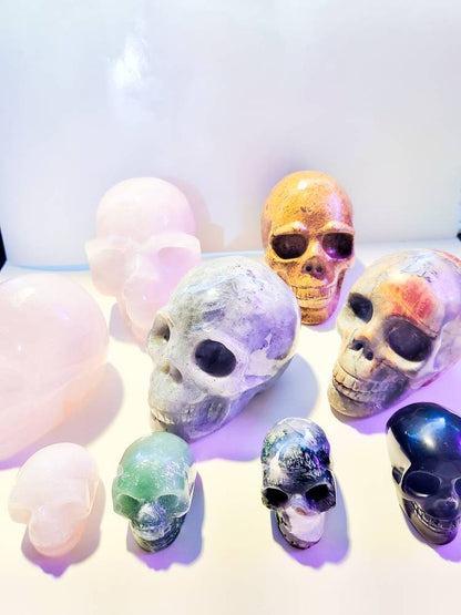 Skull Carvings - Natural healing crystal decor carving witch display Natural crystal specimen rose quartz labradorite elephant Obsidian