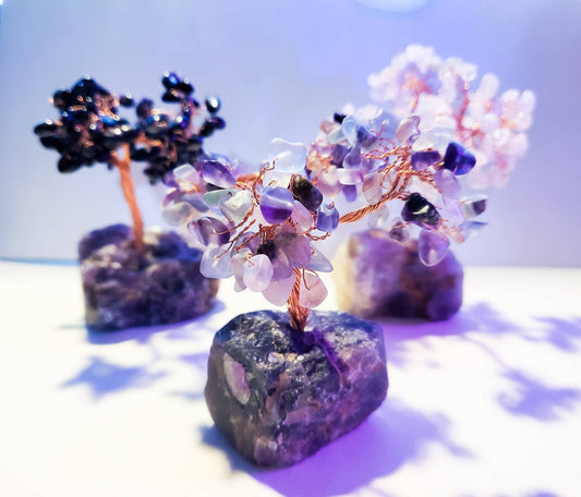 Crystal Tree - Natural healing crystal decor carving display Natural crystal specimen money tree Crystals rose quartz Obsidian fluorite tree