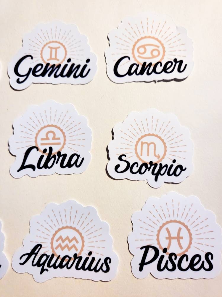 Zodiac Sticker Set / Pack of 12 / sticker set vinyl astrology symbols star signs moon rising