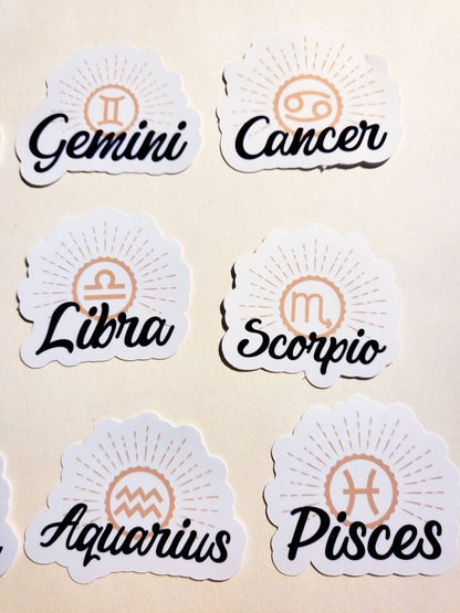 Zodiac Sticker Set / Pack of 12 / sticker set vinyl astrology symbols star signs moon rising