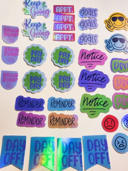 Planner/Journal Holographic Sticker Pack / Set of 42 Stickers / smile Cute Journal Planner Self-Love Gift Positive good vibes notes