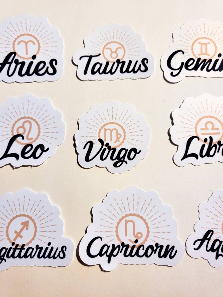 Zodiac Sticker Set / Pack of 12 / sticker set vinyl astrology symbols star signs moon rising