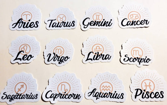 Zodiac Sticker Set / Pack of 12 / sticker set vinyl astrology symbols star signs moon rising