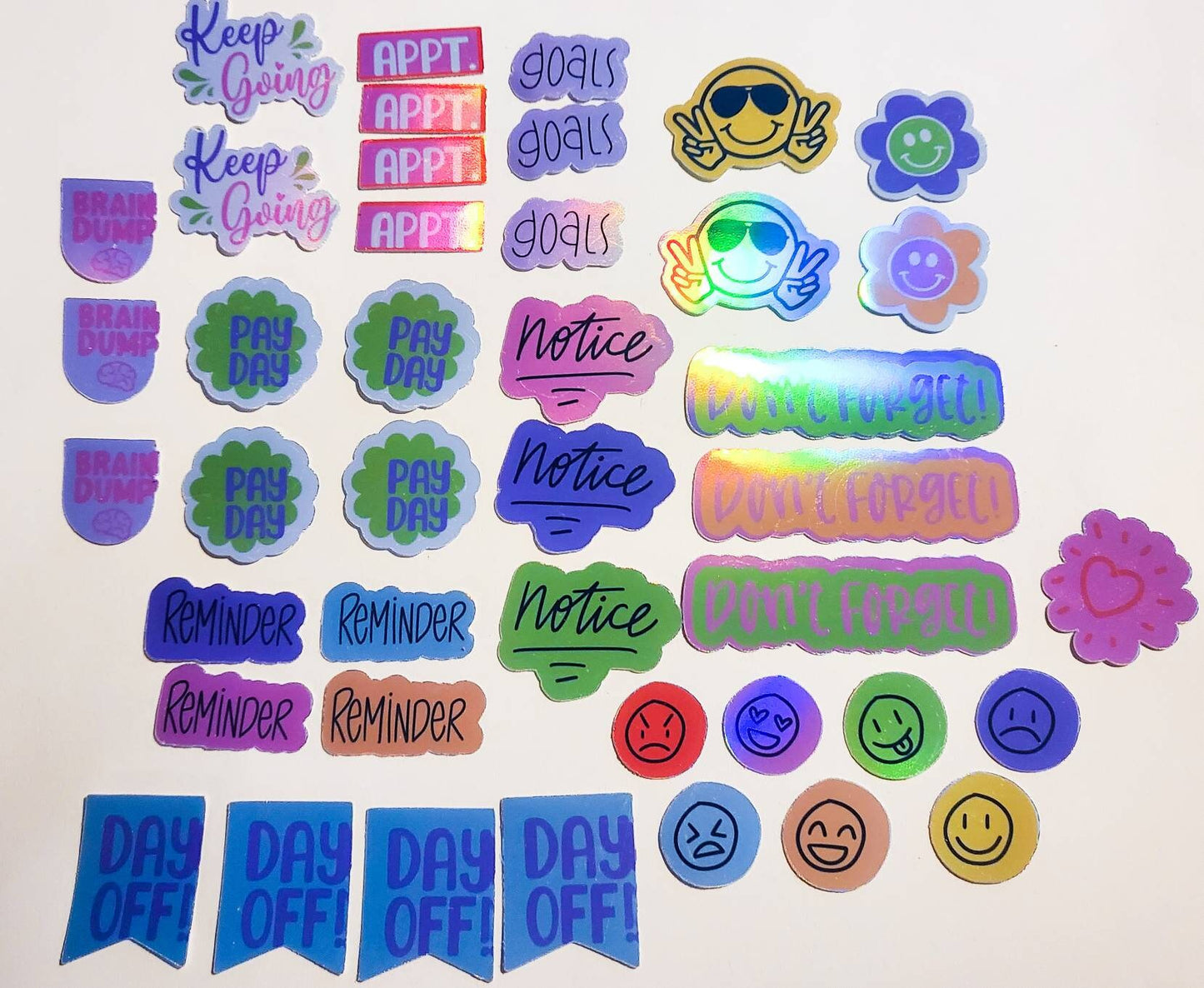 Planner/Journal Holographic Sticker Pack / Set of 42 Stickers / smile Cute Journal Planner Self-Love Gift Positive good vibes notes