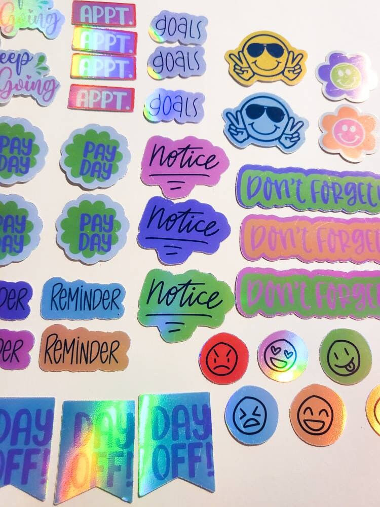 Planner/Journal Holographic Sticker Pack / Set of 42 Stickers / smile Cute Journal Planner Self-Love Gift Positive good vibes notes