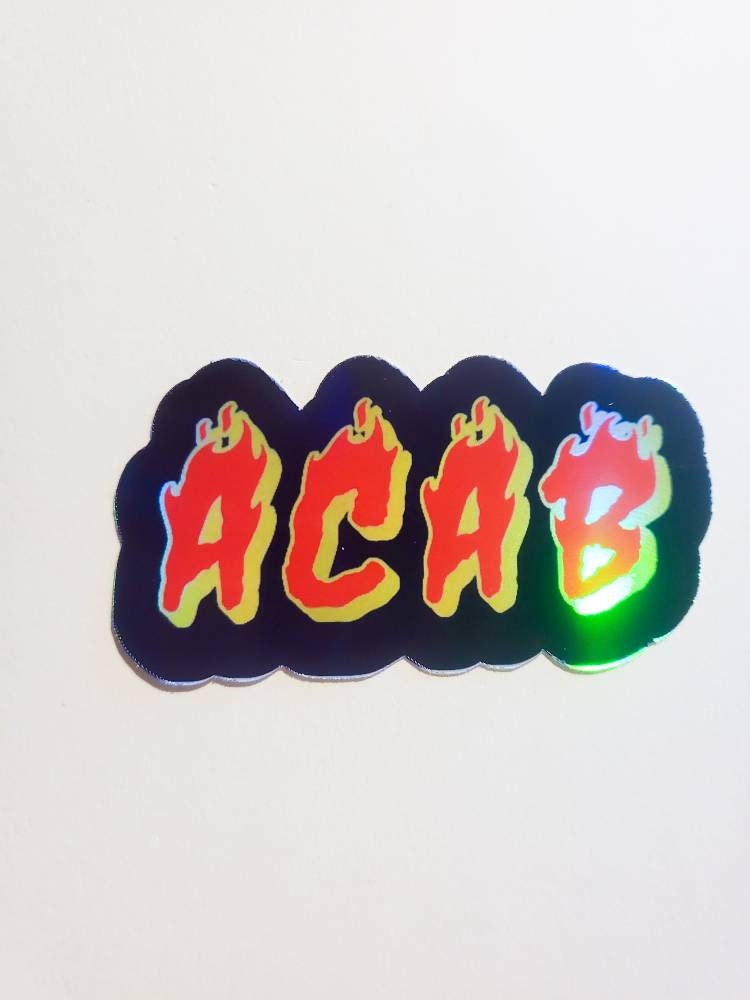 ACAB - Holographic sticker - weatherproof optional - 3.5" x 1.75" - red black white 1312 flames