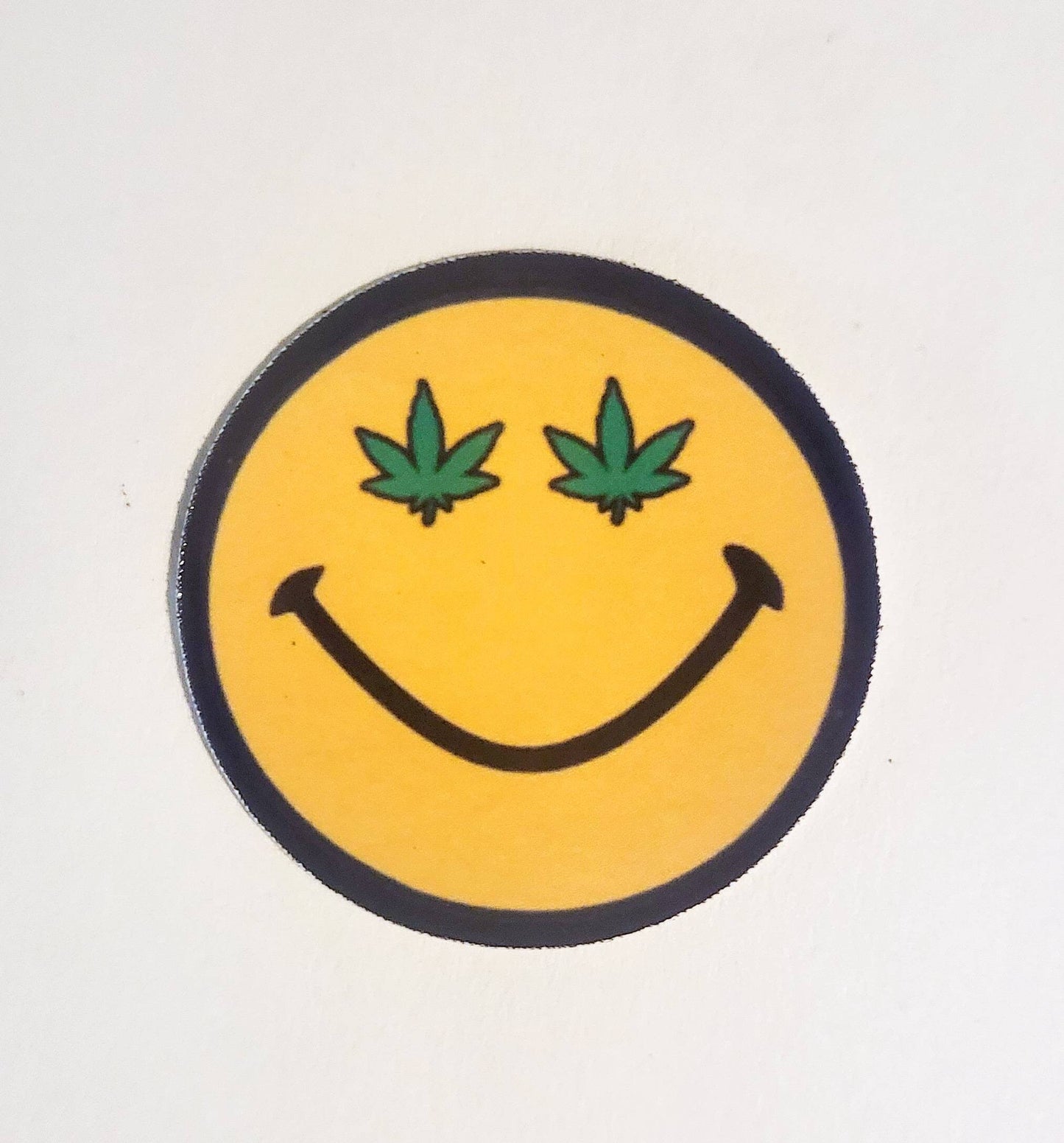 Potleaf Smiley Sticker / 1.5" - Small glossy - yellow smile pothead weed 420 journal planner chill vibes happy leaf laptop water bottle