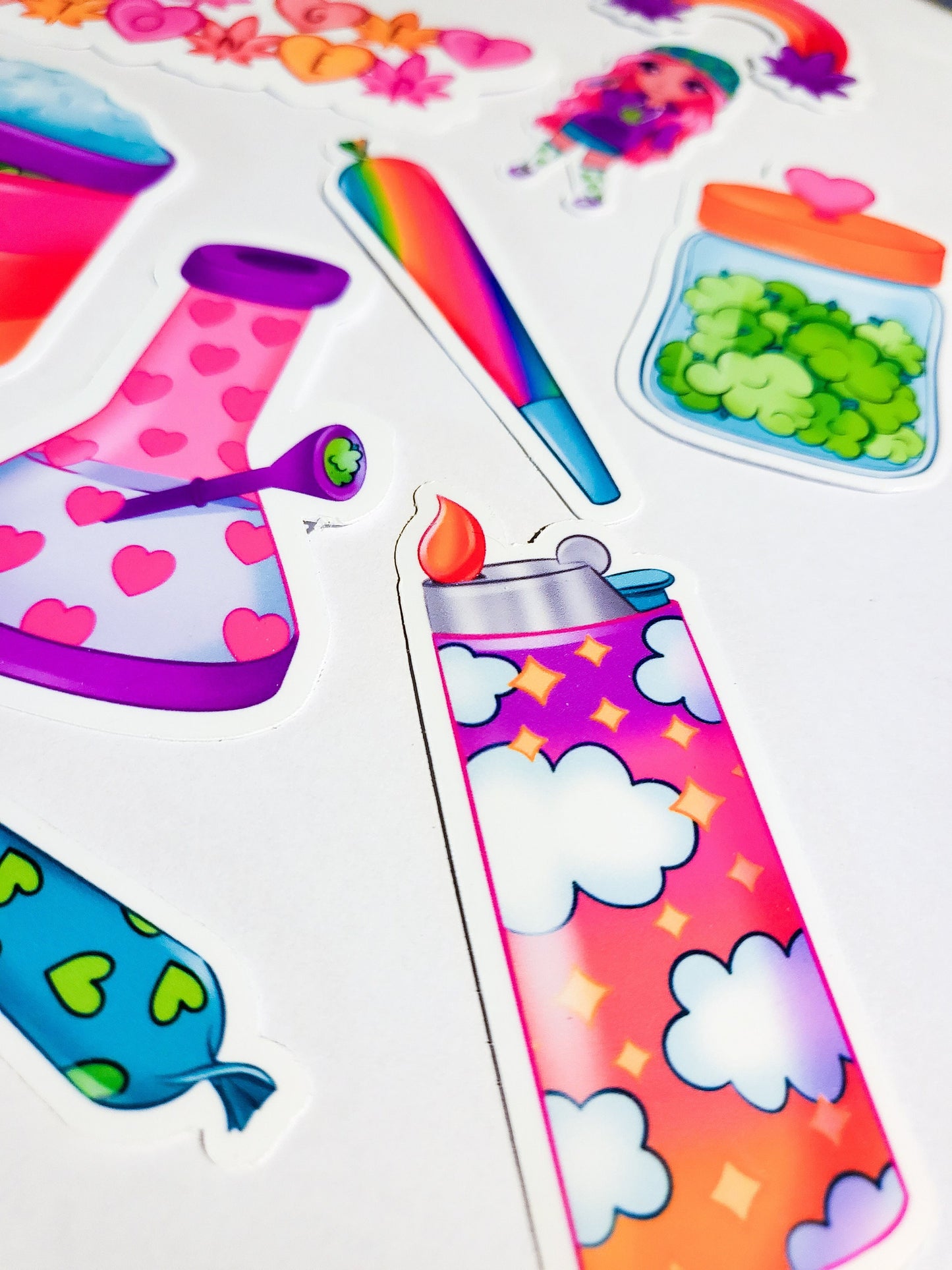 Girl Blunt Sticker Set - Holographic or Glossy - 18 Stickers - cute kawaii stoner weed joints marijuana cannabis 420 bud bong pipe lighter