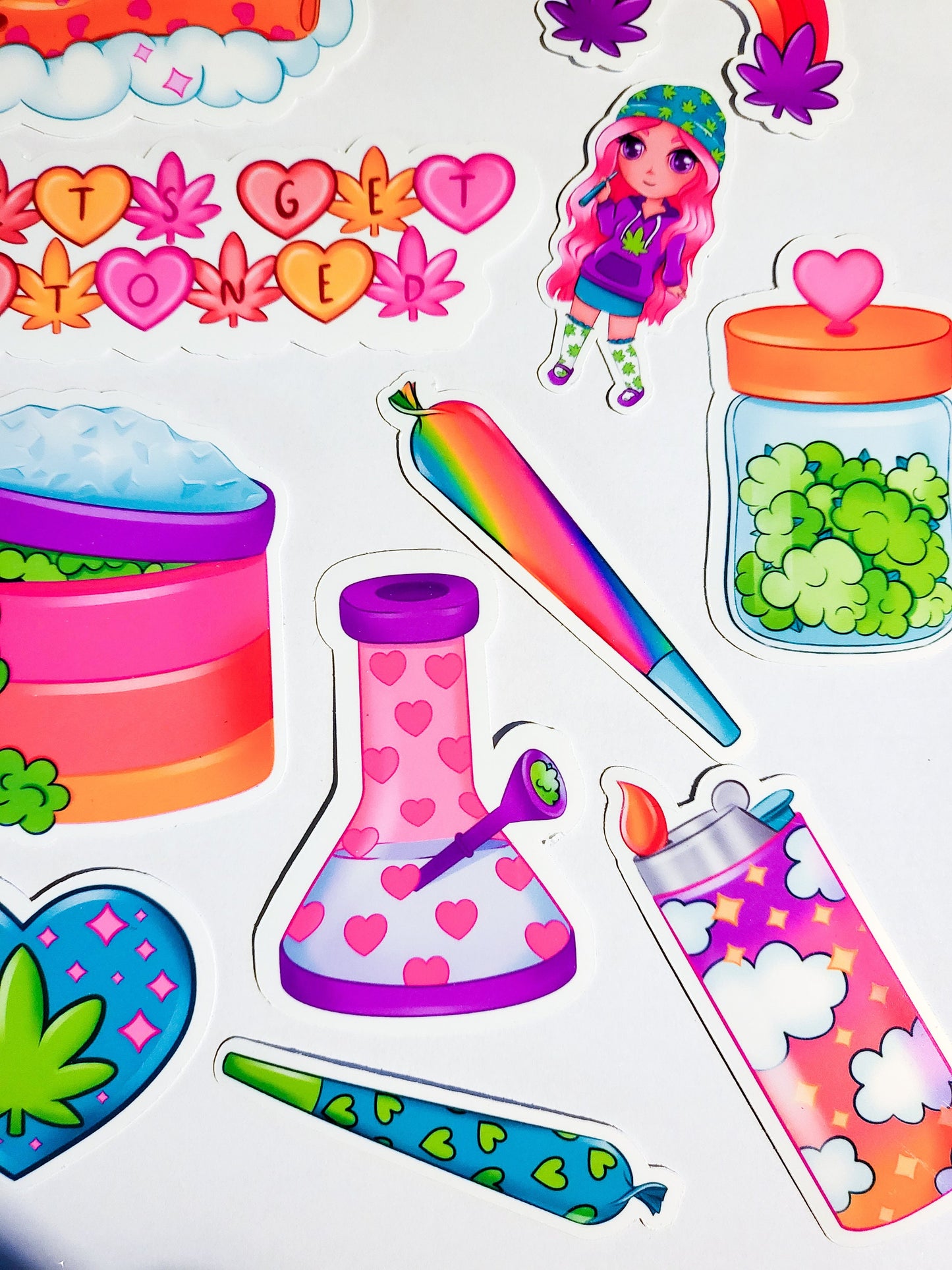 Girl Blunt Sticker Set - Holographic or Glossy - 18 Stickers - cute kawaii stoner weed joints marijuana cannabis 420 bud bong pipe lighter