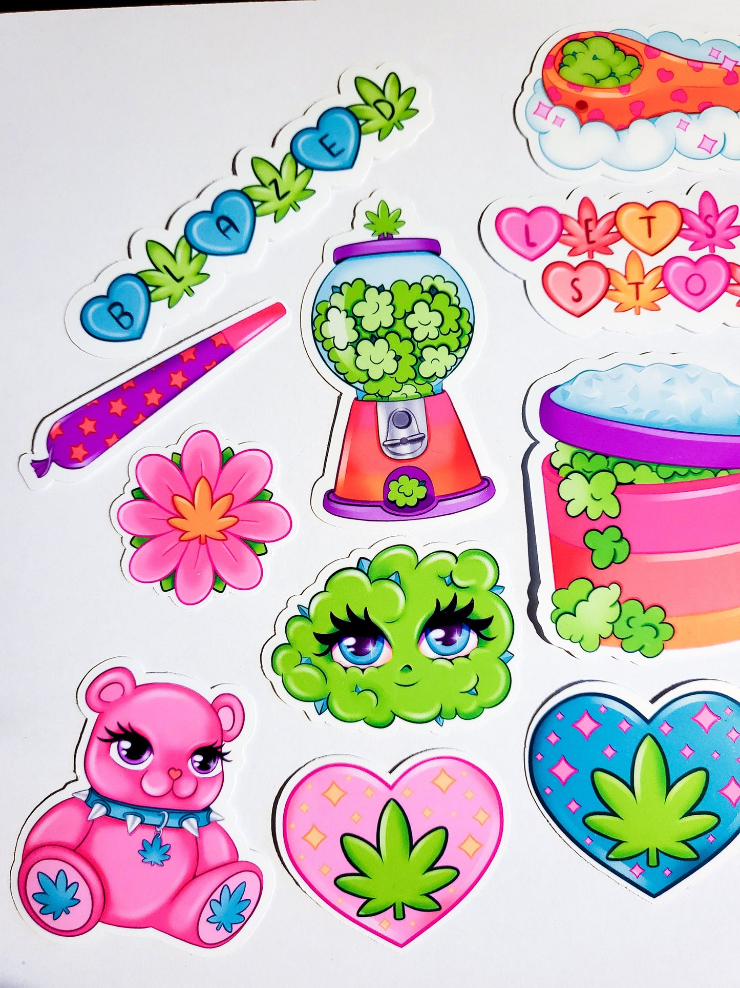 Girl Blunt Sticker Set - Holographic or Glossy - 18 Stickers - cute kawaii stoner weed joints marijuana cannabis 420 bud bong pipe lighter