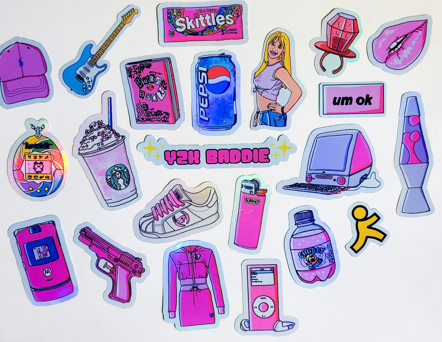 Y2K Baddie Sticker Set - 22 Pack Stickers - Glossy or Holographic - 2000s pink cute burn book ipod razr pepsi skittles ringpop Frappuccino