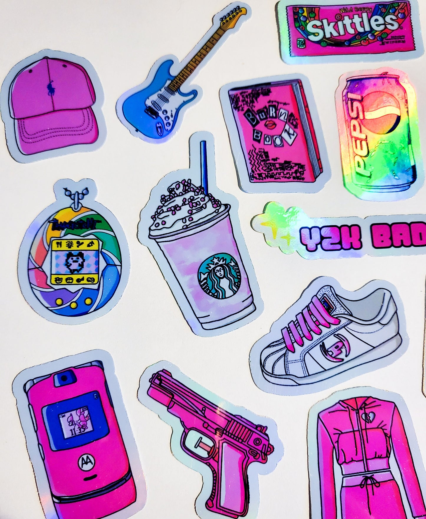 Y2K Baddie Sticker Set - 22 Pack Stickers - Glossy or Holographic - 2000s pink cute burn book ipod razr pepsi skittles ringpop Frappuccino