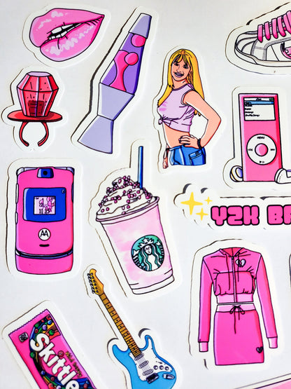 Y2K Baddie Sticker Set - 22 Pack Stickers - Glossy or Holographic - 2000s pink cute burn book ipod razr pepsi skittles ringpop Frappuccino