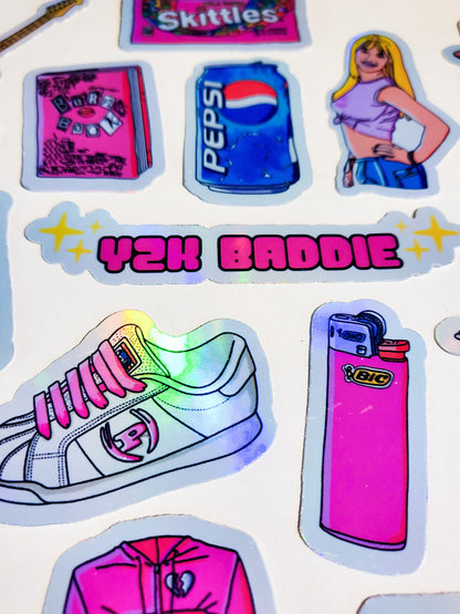 Y2K Baddie Sticker Set - 22 Pack Stickers - Glossy or Holographic - 2000s pink cute burn book ipod razr pepsi skittles ringpop Frappuccino