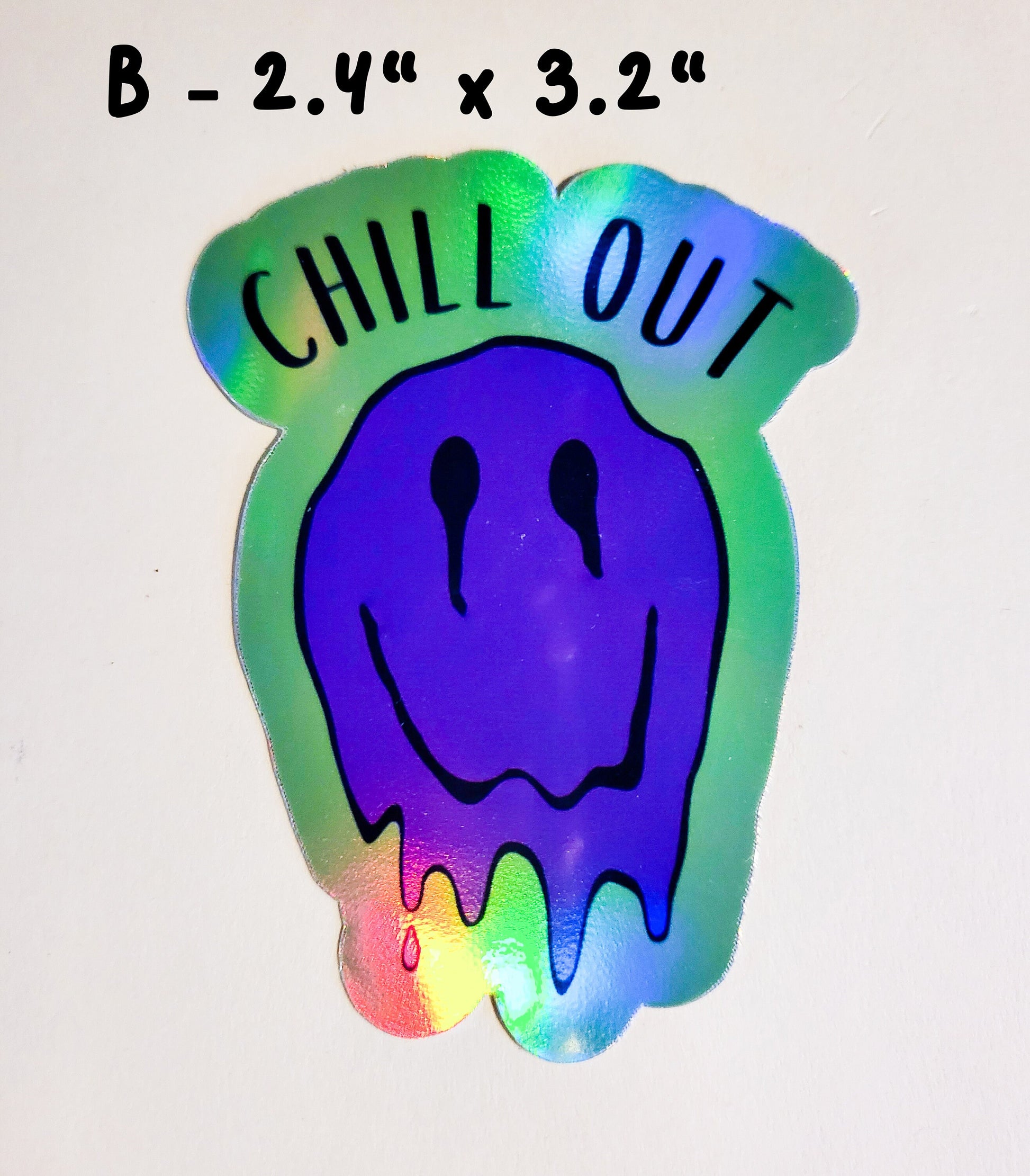 Trippy Smiles - 4 sticker set or Single Stickers - holographic - smile drip chill out peace sunglasses face black yellow pink green